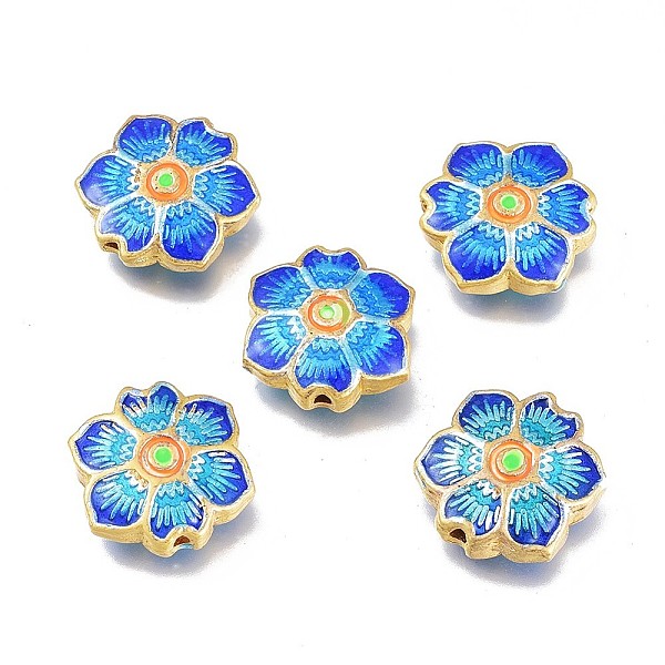 PandaHall Alloy Enamel Beads, Flower, Blue, Golden, 15x5.5mm, Hole: 1.5mm Alloy+Enamel Flower Blue