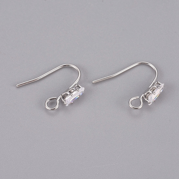 

PandaHall Brass Earring Hooks, Ear Wire, with Clear Cubic Zirconia and Horizontal Loop, Long-Lasting Plated, Real Platinum Plated...