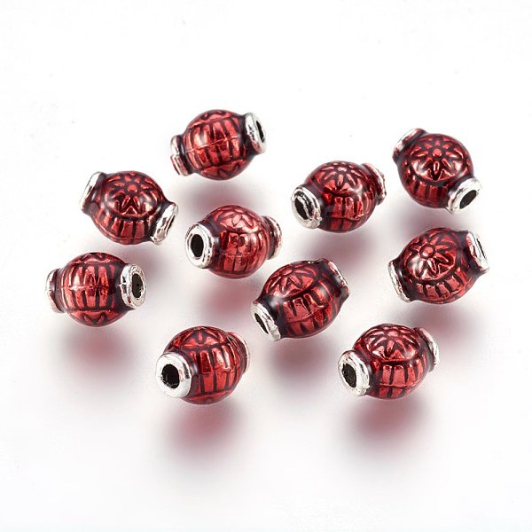 

PandaHall Antique Silver Plated Alloy Enamel Beads, Lantern, Red, 9x7mm, Hole: 2mm Alloy+Enamel Lantern Red
