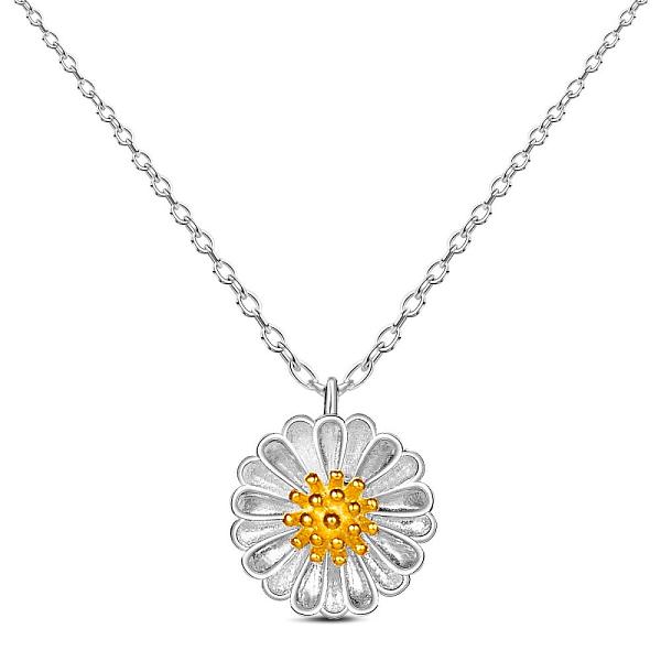 

PandaHall SHEGRACE Fashion Rhodium Plated 925 Sterling Silver Pendant Necklace, with Real 24K Gold Plated Daisy Pendant, Platinum, 14.9 inch...