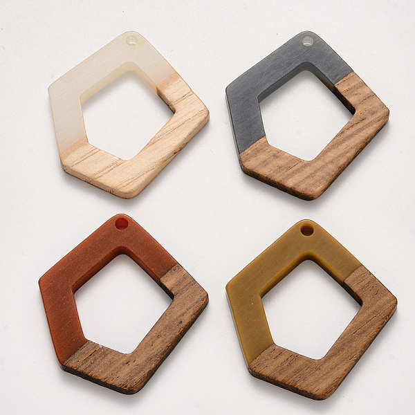 

PandaHall Resin & Wood Pendants, Waxed, Polygon, Mixed Color, 35.5x32.5x3~4mm, Hole: 2mm Resin+Wood Polygon Multicolor