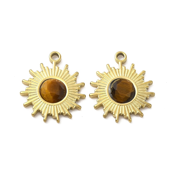 

PandaHall Natural Tiger Eye Pendants, Faceted Sun Charms, with Vacuum Plating Real 18K Gold Plated 201 Stainless Steel Findings, 19x16x4mm...
