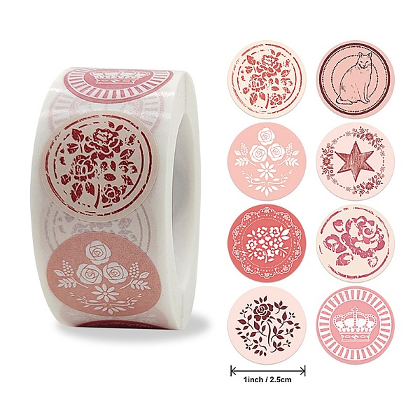 PandaHall Self Adhesive Paper Stickers, Colourful Roll Sticker Labels, Gift Tag Stickers, Flower Pattern, 2.5x0.1cm, 500pc/roll Paper Flower