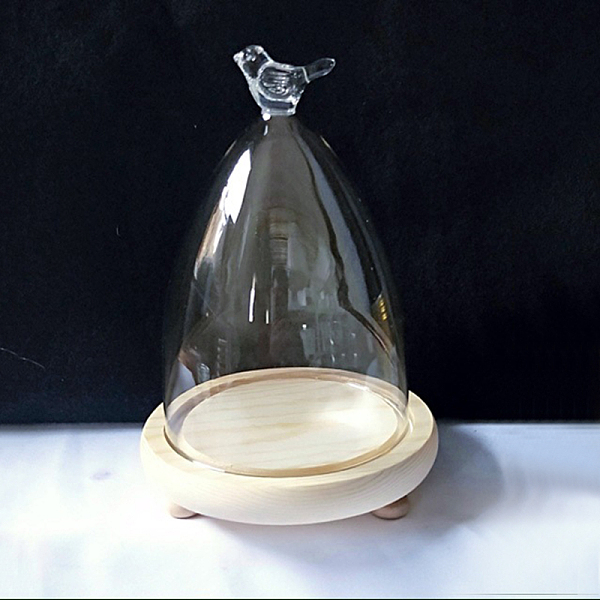 

PandaHall Glass Dome Cover, Decorative Display Case, Cloche Bell Jar Terrarium with Wood Base, Bird, 13.5x21~24cm Glass Bird Clear