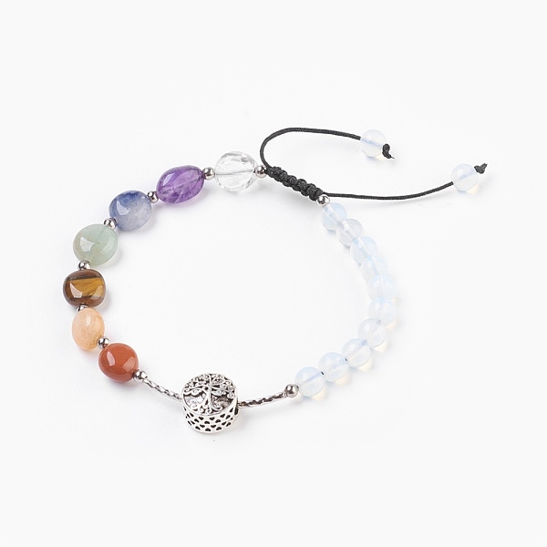 

PandaHall Adjustable Nylon Cord Braided Bead Bracelets, with Natural Mixed Stone & Opalite Beads, Brass Beads and Alloy Beads, Flat Round..., Multicolor