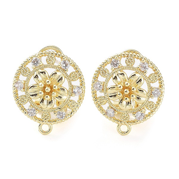 

PandaHall Hollow Flower Brass Micro Pave Cubic Zirconia Stud Earrings Finding, with Horizontal Loops, Cadmium Free & Lead Free, Real 18K..., Clear