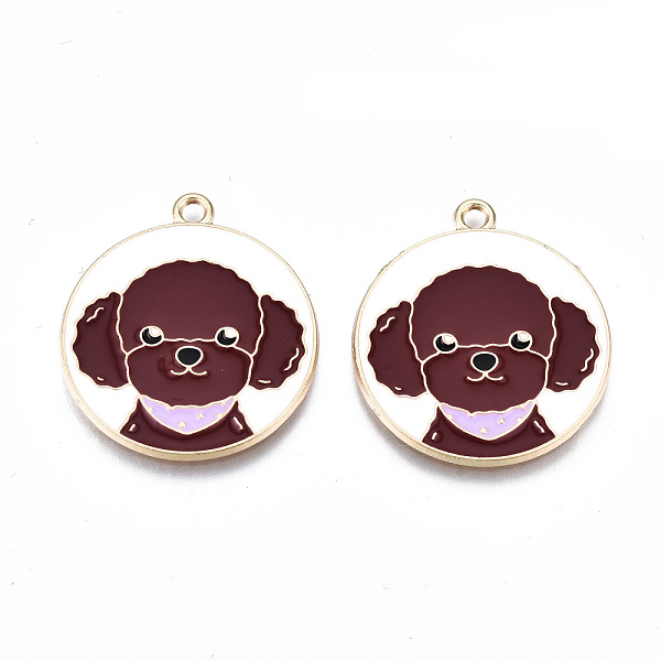 

PandaHall Eco-Friendly Alloy Enamel Pendants, Cadmium Free & Lead Free & Nickel Free, Flat Round with Dog, Light Gold, White, 28x25x1.2mm...