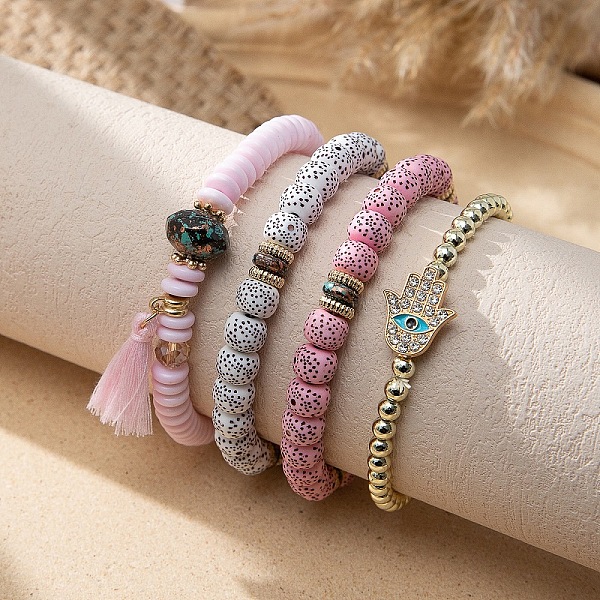 

PandaHall Bohemian Glass Beaded Stretch Bracelet Sets, Stackable Bracelets for Women Glass