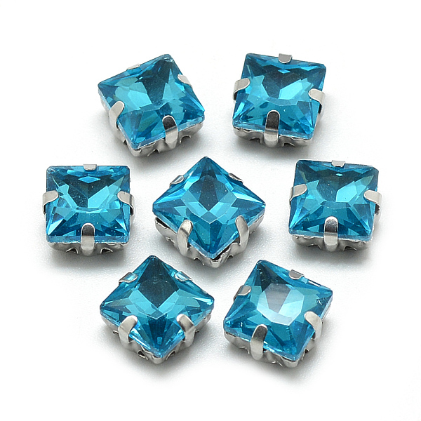 

PandaHall Sew on Rhinestone, Multi-strand Links, Glass Rhinestone, with Brass Prong Settings, Garments Accessories, Faceted, Square..., Blue