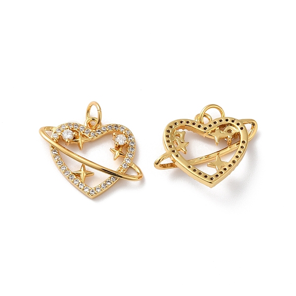 

PandaHall Rack Plating Brass Micro Pave Clear Cubic Zirconia Pendsnts, with Jump Ring, Lead Free & Cadmium Free, Heart with Star Charm, Real...