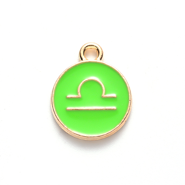 

PandaHall Alloy Enamel Pendants, Cadmium Free & Lead Free, Flat Round with Constellation, Light Gold, Pale Green, Libra, 15x12x2mm, Hole...