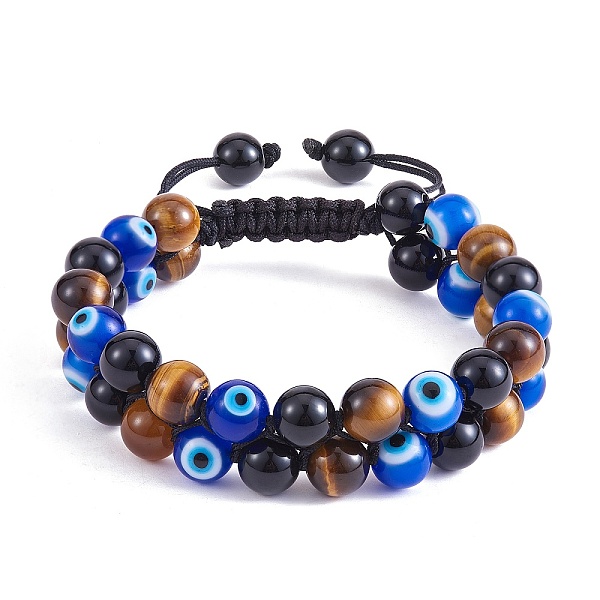 

PandaHall Natural Obsidian & Tiger Eye & Evil Eye Lampwork Braided Bead Bracelet, Double Layer Gemstone Bracelet for Women, Inner Diameter...