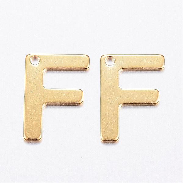 

PandaHall 304 Stainless Steel Charms, Letter, Initial Charms, Real 18k Gold Plated, Letter.F, 11x6~12x0.8mm, Hole: 1mm 304 Stainless Steel...