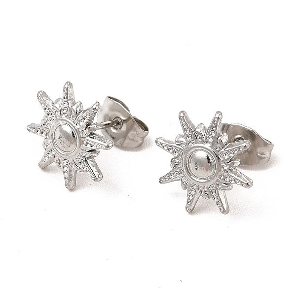 

PandaHall 304 Stainless Steel Sun Stud Earrings for Women, Stainless Steel Color, 12.5mm, Pin: 0.8mm 304 Stainless Steel Sun