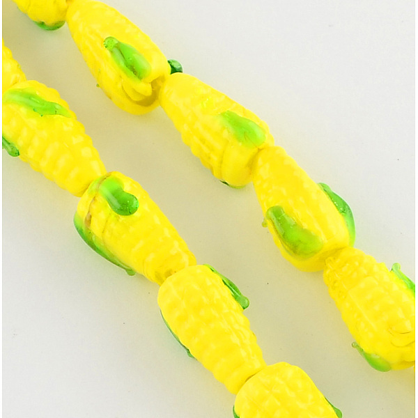 

PandaHall Handmade Lampwork Beads, Corn, Yellow, 17x11x9mm, Hole: 2mm Lampwork Food Yellow