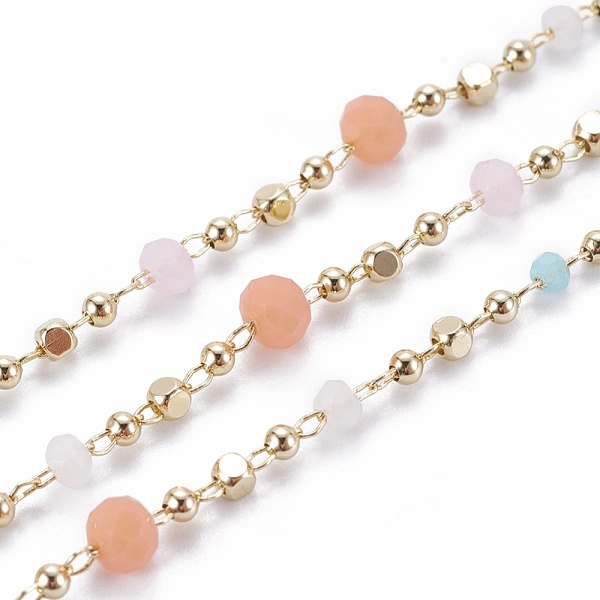 

PandaHall 3.28 Feet Handmade Glass Beaded Chains, Soldered, with Brass Chains and Beads, Long-Lasting Plated, Faceted Rondelle, Real 18K...