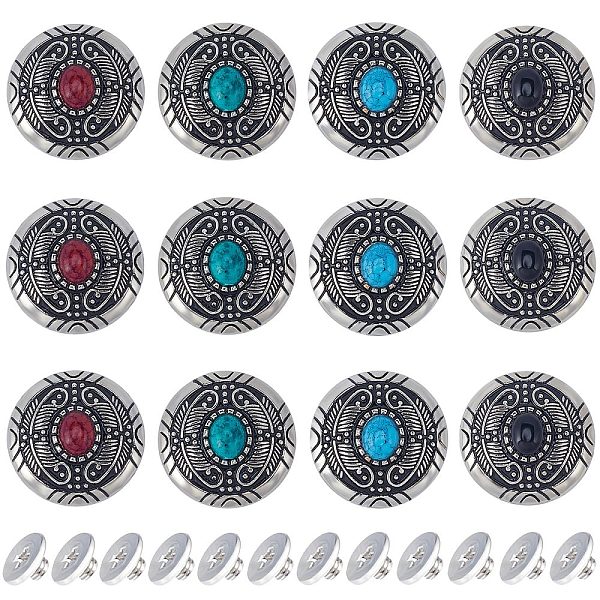 

PandaHall GORGECRAFT 1 Box 12PCS Screw Back Buttons 4 Colors 30mm Turquoise Concho Buttons Cat Eye Engraved Metal Buttons Replacement..., Multicolor