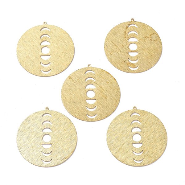 

PandaHall Brass Pendants, DIY Accessories, for Bracelets, Earrings, Necklaces, Flat Round with Moon, Hollow, Raw(Unplated), 42x40x0.6mm...