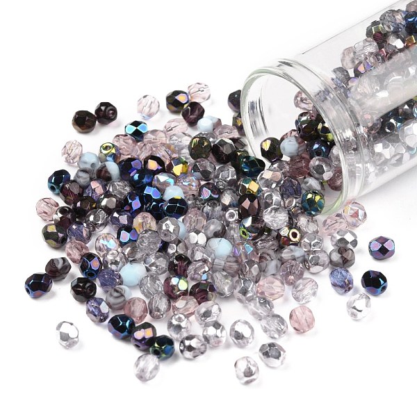 

PandaHall Fire-Polished Czech Glass Beads, Faceted, Ananas, Purple, 4x4mm, Hole: 1mm, about 1440pcs/bag Czech Glass Round Purple