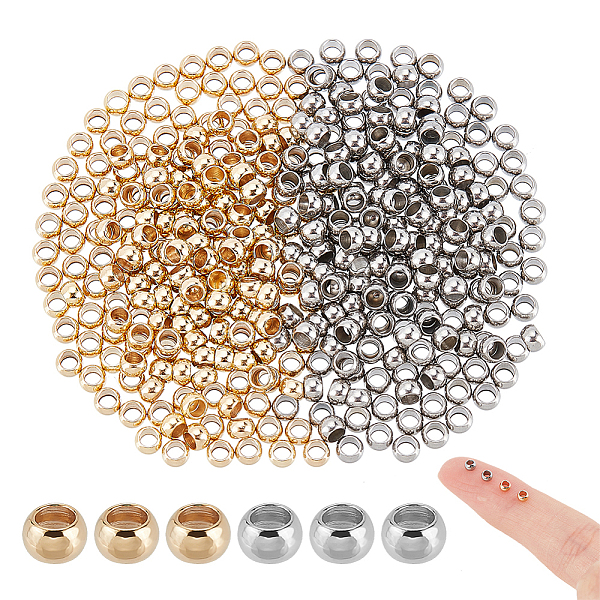 

PandaHall UNICRAFTALE About 400pcs 2 Colors 304 Stainless Steel Spacer Beads Smooth Loose Rondelle Beads Stopper Beads Metal Crimp Bead for...