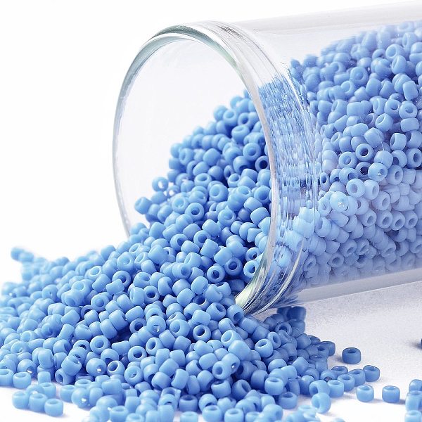 

PandaHall TOHO Round Seed Beads, Japanese Seed Beads, (43DF) Opaque Frost Cornflower, 15/0, 1.5mm, Hole: 0.7mm, about 3000pcs/10g Glass Blue