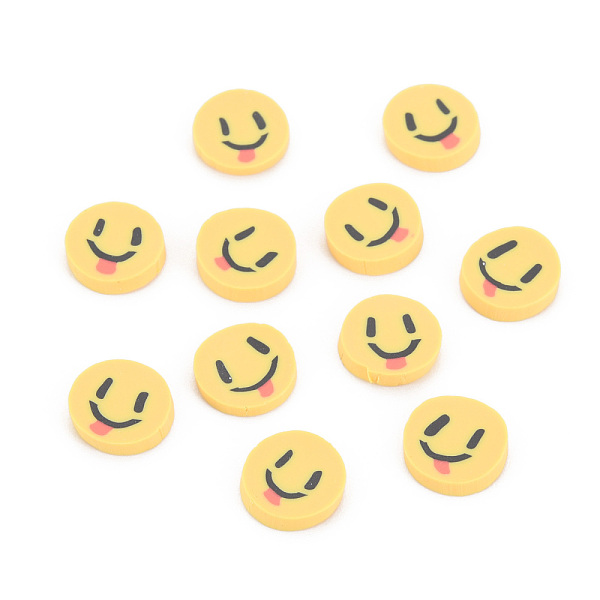 

PandaHall Handmade Polymer Clay Cabochons, Flat Round with Expression, Gold, 9~10x1~2mm, about 5000pcs/1000g Polymer Clay Flat Round Gold