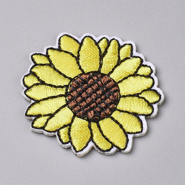 PandaHall Computerized Embroidery Cloth Iron on/Sew on Patches, Costume Accessories, Appliques, Sunflower, Yellow, 35~36.5x1.5mm Cloth...