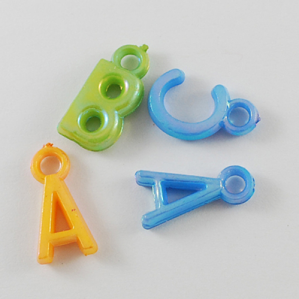 

PandaHall Opaque Acrylic Pendants, AB Color, Mixed Color, Mixed Letters, 20x10x4mm, Hole: 3mm, about 1200pcs/500g Acrylic Letter Multicolor