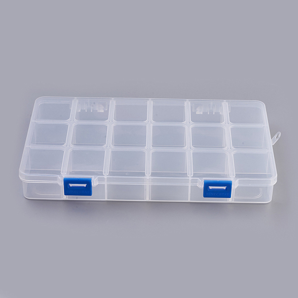 PandaHall Organizer Storage Plastic Boxes, Rectangle, Clear, 24.2x15.5x3cm, 1 compartment: 4.5x3.8cm, 18 compartment/box Plastic Rectangle...