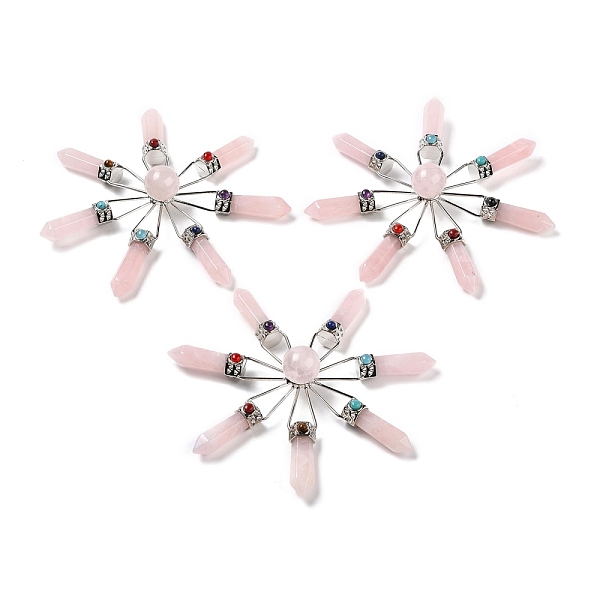 

PandaHall Natural Rose Quartz 7 Chakra Points Energy Generator, Reiki Healing Crystal Stone, 111x17.5mm Rose Quartz Sun