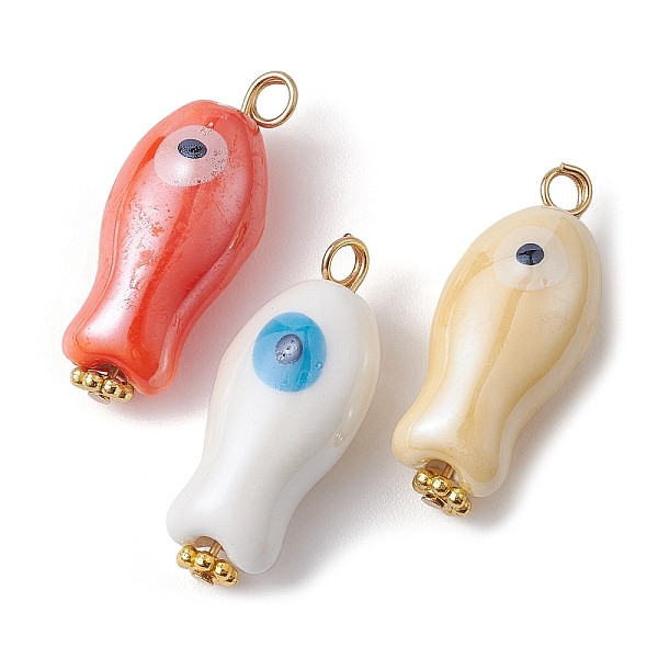 

PandaHall Handmade Porcelain Pendants, with 304 Stainless Steel Findings, Fish with Evil Eye Charms, Mixed Color, 25x10x8mm, Hole: 2.1mm..., Multicolor