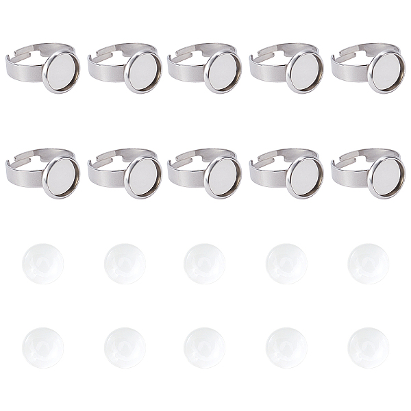 

PandaHall Unicraftale DIY Finger Rings Making Kits, Including Adjustable 304 Stainless Steel Finger Rings Components and Transparent Half..., Clear