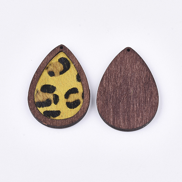 

PandaHall Eco-Friendly Cowhide Leather Pendants, with Dyed Wood, teardrop, with Leopard Print, Gold, 46x32.5x4mm, Hole: 1.2mm Leather...