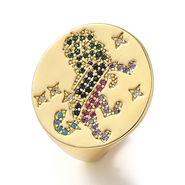 

PandaHall Rack Plating Brass Micro Pave Colorful Cubic Zirconia Open Cuff Rings, Lion Signet Ring, Real 18K Gold Plated, Inner Diameter...