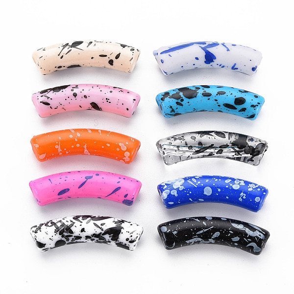 

PandaHall Opaque & Transparent Spray Painted Acrylic Beads, Curved Tube, Mixed Color, 32x10x8mm, Hole: 1.8mm, about 330pcs/500g Acrylic Tube..., Multicolor
