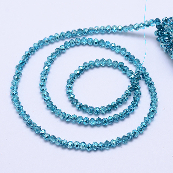 

PandaHall Faceted Rondelle Transparent Painted Glass Beads Strands, Deep Sky Blue, 3x2.5mm, Hole: 0.8mm, 180~185pcs/strand, 17.5 inch Glass...