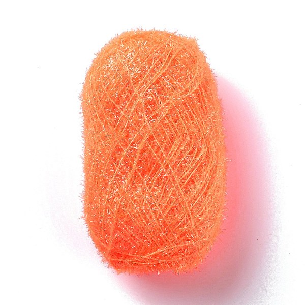 PandaHall Polyester Crochet Yarn, Sparkling Scrubby Yarn, for Dish Scrubbies, Dishcloth, Decorating Crafts Knitting, Orange Red, 10~13x0.5mm...