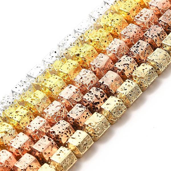 

PandaHall Electroplated Natural Lava Rock Beads Strands, Hexagon Column, Mixed Color, 8x6.5x7.5mm, Hole: 1mm, about 50~51pcs/strand...