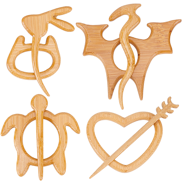 

PandaHall GORGECRAFT 4 Styles Wooden Animal Shape Brooch Pin Handmade Wooden Brooch Knitting Scarf Shawl Pins Stick Set Sweater Buckle for..., Orange