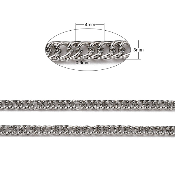 

PandaHall Iron Flat Double Link Chains, with Spool, Unwelded, Twist Oval Link, Platinum, 4x3x0.6mm, about 328.08 Feet(100m)/roll Iron