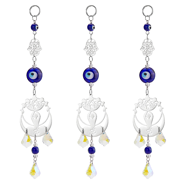 

PandaHall UNICRAFTALE 3Pcs Evil Eye Lampwork Window Hanging Suncatchers Stainless Steel Hamsa Hand/Lotus Charms Glass Leaf Pendants Colorful...