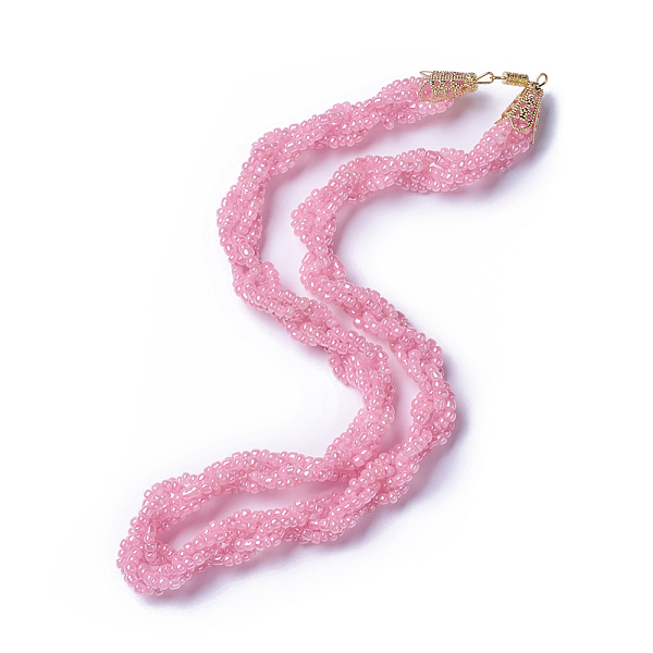 

PandaHall Glass Seed Beads Beaded Necklaces, with Iron Beads Cap and Brass Findings, Pearl Pink, 20.55 inch(52.2cm), 8~9.5mm Glass Pink