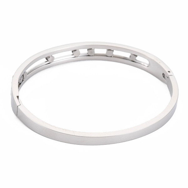 

PandaHall Crystal Rhinestone Oval Hollow Bangle, Stainless Steel Hinged Bangle with Polymer Clay for Women, Stainless Steel Color, Inner...