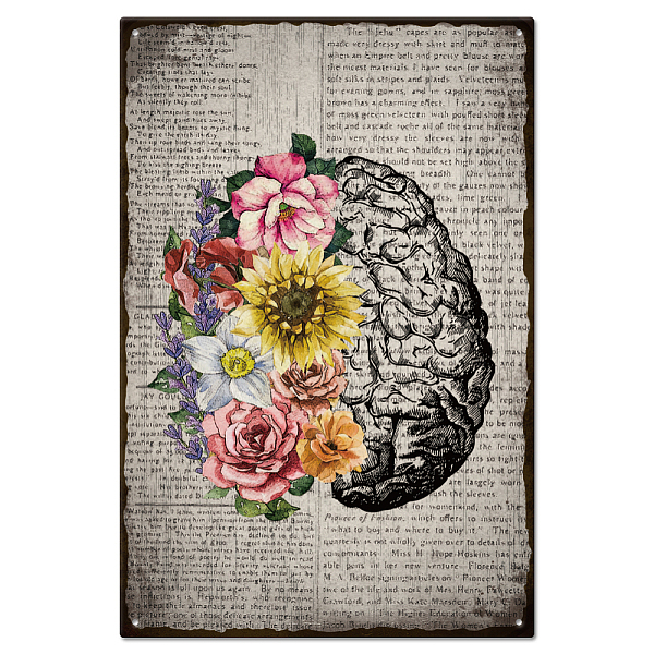 PandaHall GLOBLELAND Vintage Flower Brain Metal Tin Sign Plaque Poster 8×12inch Retro Metal Wall Decorative Tin Signs for Home Kitchen Bar...