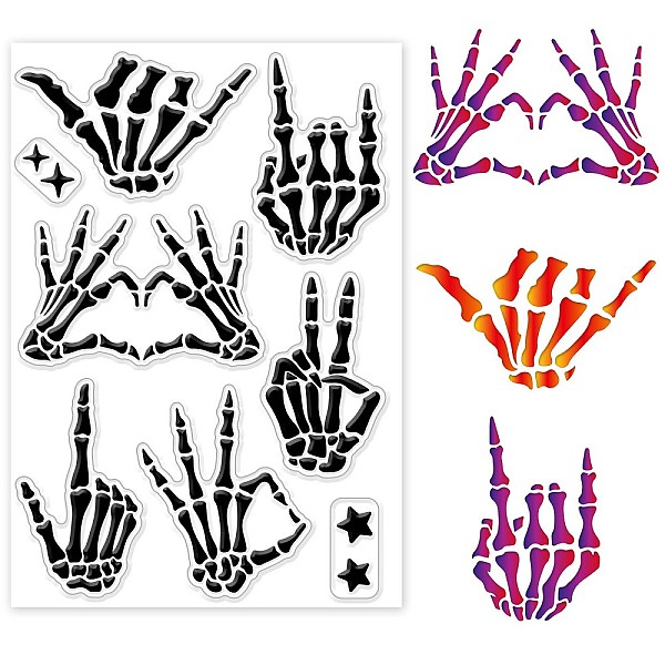 

PandaHall Custom PVC Plastic Clear Stamps, for DIY Scrapbooking, Photo Album Decorative, Cards Making, Skeleton Hand Pattern, 160x110x3mm...