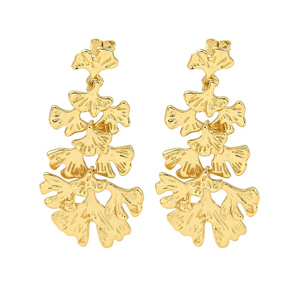 

PandaHall Gingko Leaf Shape Rack Plating Brass Dangle Stud Earrings, Cluster Earrings, Long-Lasting Plated, Cadmium Free & Lead Free, Real...
