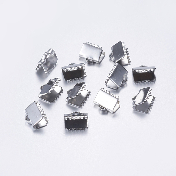 

PandaHall 304 Stainless Steel Ribbon Crimp Ends, Rectangle, Stainless Steel Color, 7.5x9mm, Hole: 1mm 304 Stainless Steel
