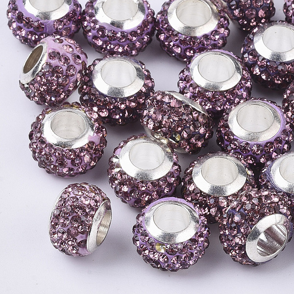 

PandaHall Polymer Clay Rhinestone European Beads, with Brass Single Cores, Large Hole Beads, Rondelle, Platinum, Amethyst, PP11(1.7~1.8mm)..., Purple