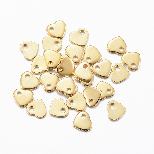 PandaHall 304 Stainless Steel Charms, Stamping Blank Tag, Heart, Real 24k Gold Plated, 5x6x1mm, Hole: 1mm 304 Stainless Steel Heart