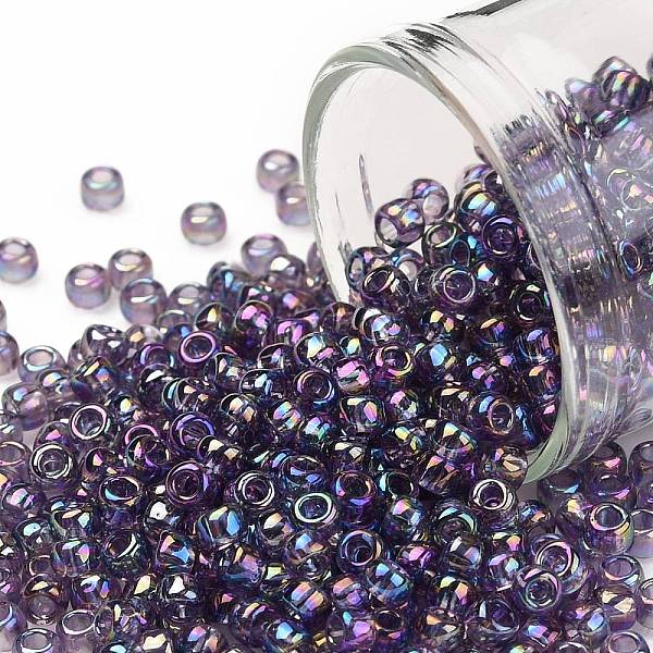 

PandaHall TOHO Round Seed Beads, Japanese Seed Beads, (166D) Transparent AB Sugar Plum, 8/0, 3mm, Hole: 1mm, about 222pcs/10g Glass Purple